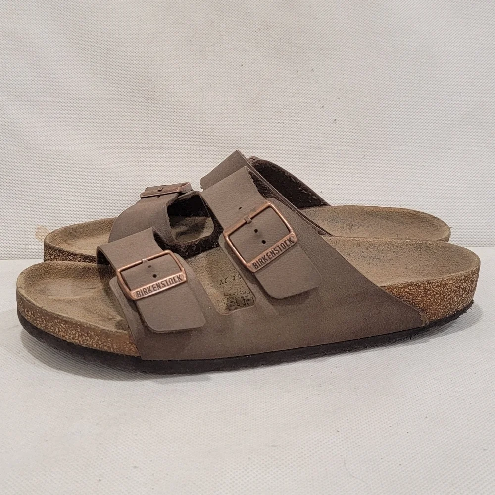 BIRKENSTOCK BROWN LEATHER SLIDE STYLE SANDALS